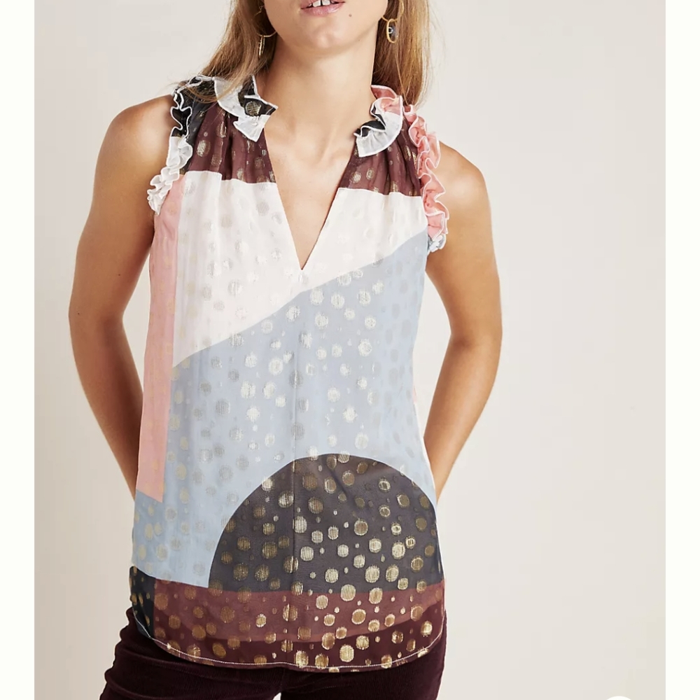 Maeve Fantasia Metallic Clip Dot Blouse Size 8